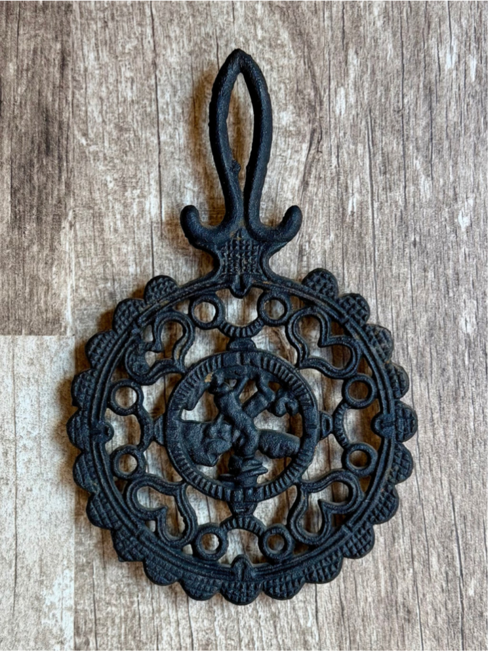 Vintage Cast Iron Trivet Heart & Circle Filigree Pattern Wall Decor Black Hot Pa